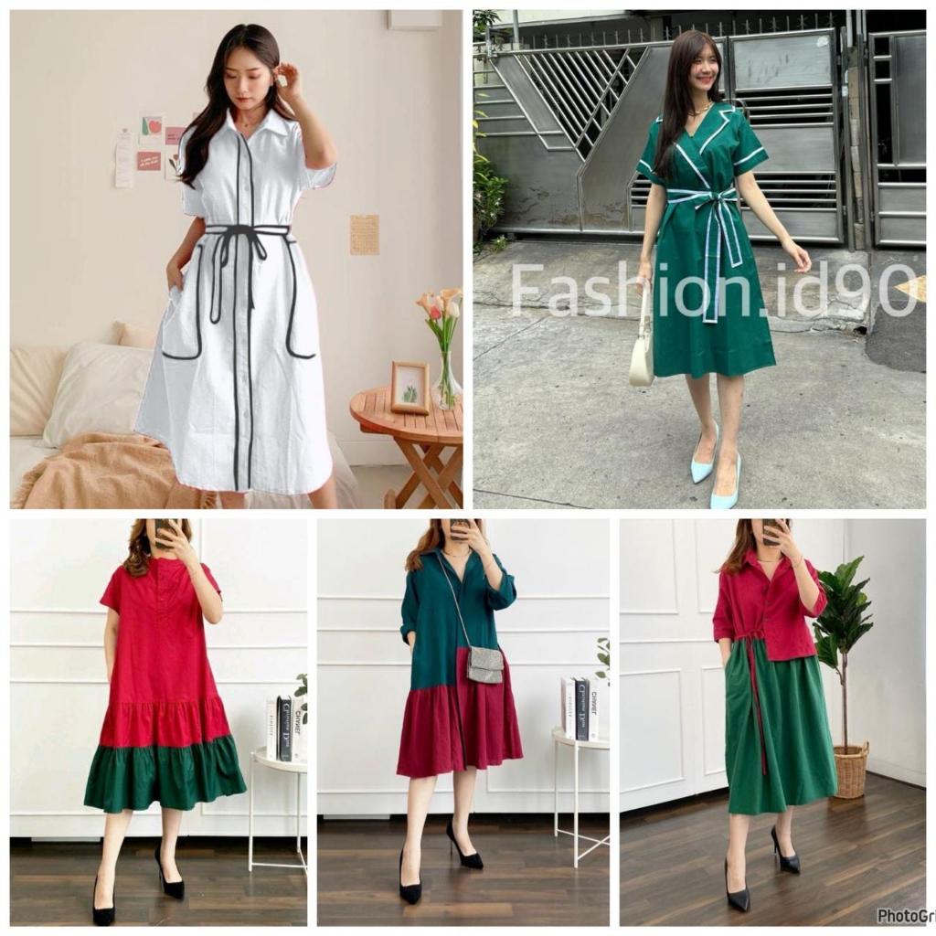 Hijau MERAH CHRISTMAS DRESS / LATEST RED GREEN BOTTLE CHRISTMAS DRESS CNY IMLEK