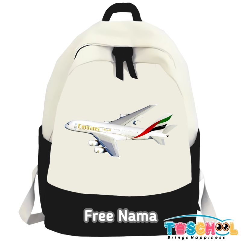 AIRBUS A380 EMIRATES PLANE KIDS BACKPACK ฟรีชื่อ
