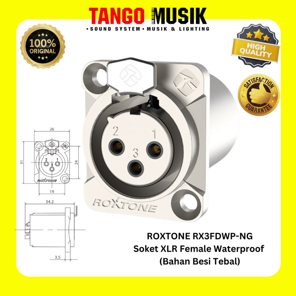 XLR ซ็อกเก็ตกันน้ํา (WATERPROOF) ROXTONE RX3FDWP-NG ORIGINAL / XLRFAMEL SOCKET สําหรับ OUTDOOR / XLR