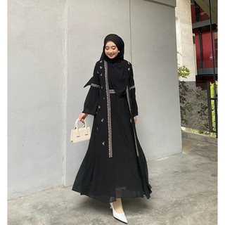 Safwa abaya terbaru bahan ceruty aplikasi bordir abaya turkey gamis abaya mewah simple elegant fit M-L