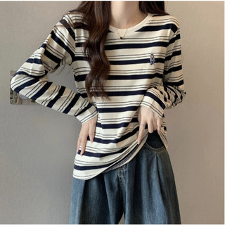GirlWish Fashion Korean Premium Layne Lengan Panjang Oversize Stripes Long Sleeve