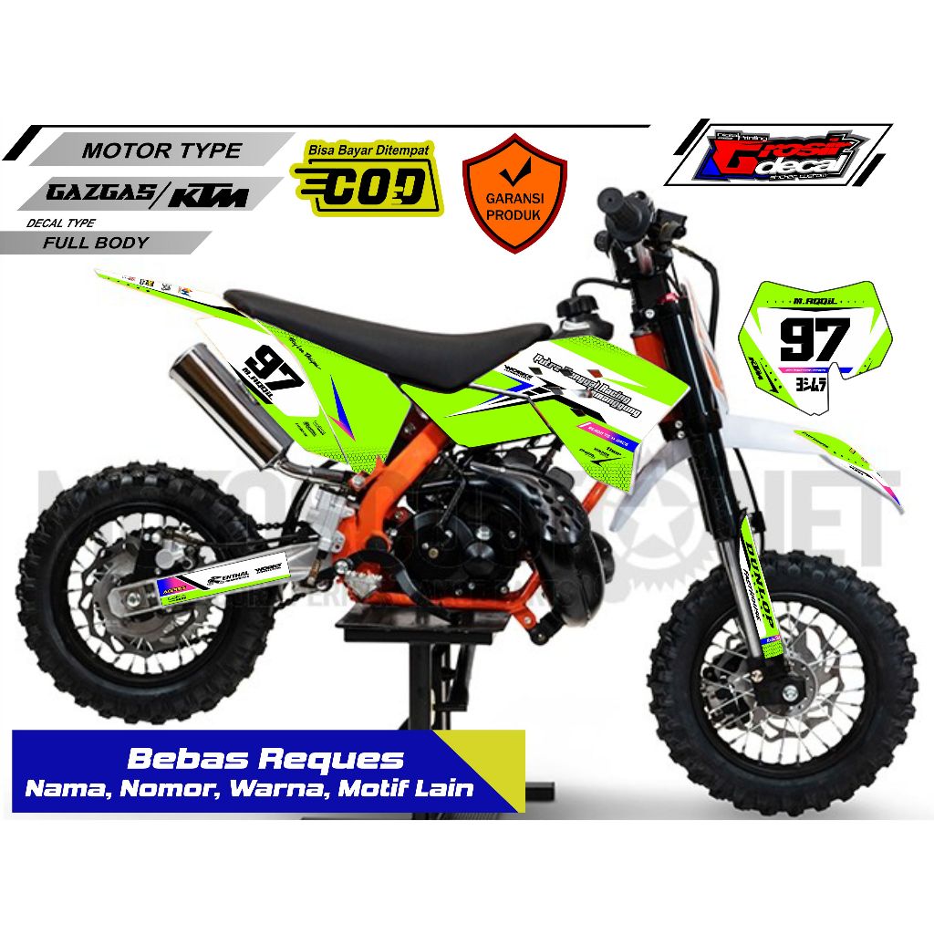 HIJAU KTM 50cc Mini trail Sticker / Gazgas 50cc / SSR 50cc สีเขียว Stabilo Full Body Free Custom