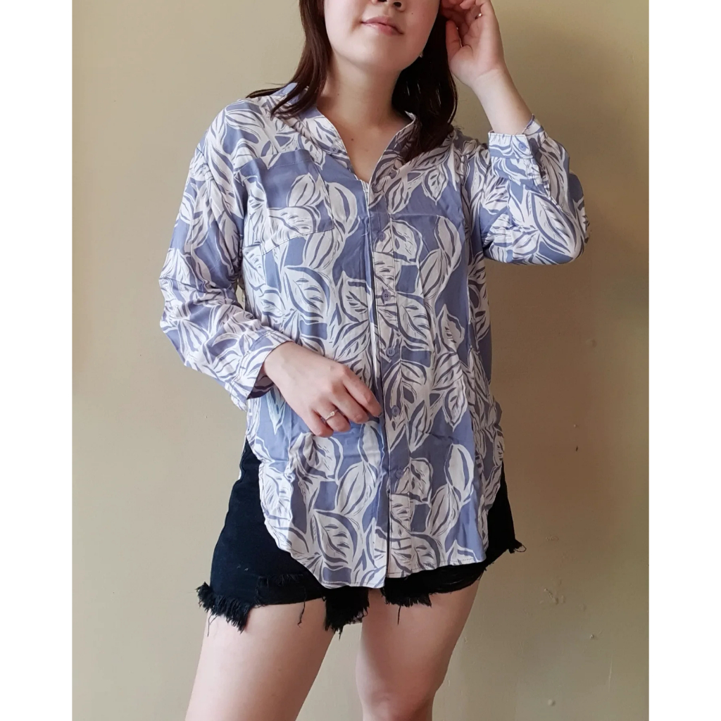 Delightline - LEAVES PANORAMA SIMPLE BLOUSE LONG SLEEVES 7/8 - เสื้อเรยอนขนาดใหญ่จัมโบ้