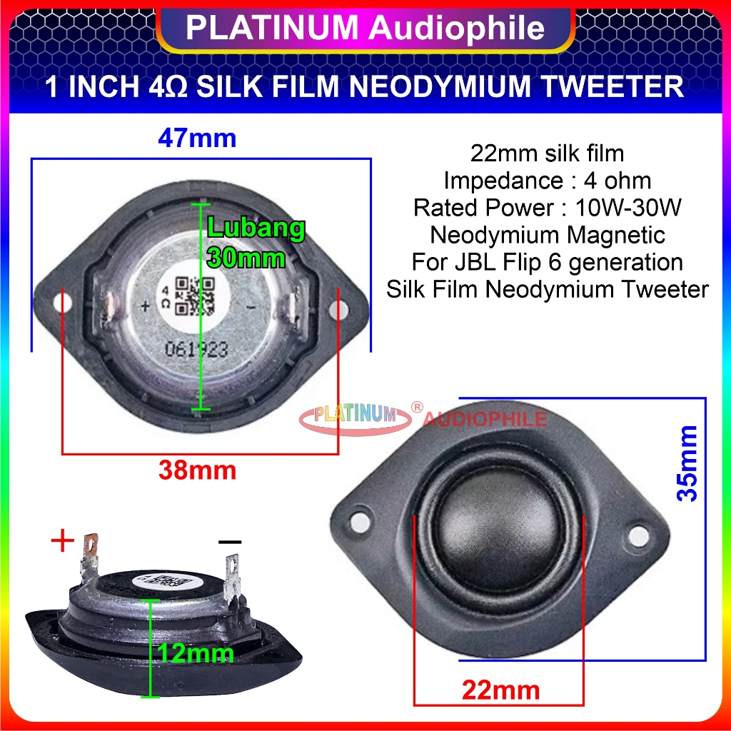 ทวีตเตอร์ 35 มม. 4 โอห์มสําหรับ JBL Flip 6 รุ่นผ้าไหม Neodymium ฟิล์ม Toler ลําโพง F6