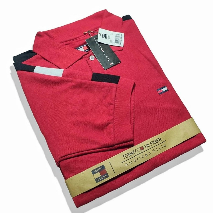 Katun Tom*y Hilfig3r Polo Tshirt สีแดง / Men & 39;s ยี่ห้อเสื้อโปโลผ้าฝ้ายวัสดุ Full Tag ป้ายขนาด ML XL / Kaso Polo ผู้ชายผู้หญิง Premium Distro คุณภาพสูง / ทนทานปักโลโก้โปโล