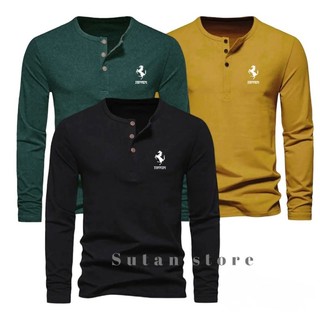 PAKET 3PCS KAOS KANCING HENLEY LENGAN PANJANG