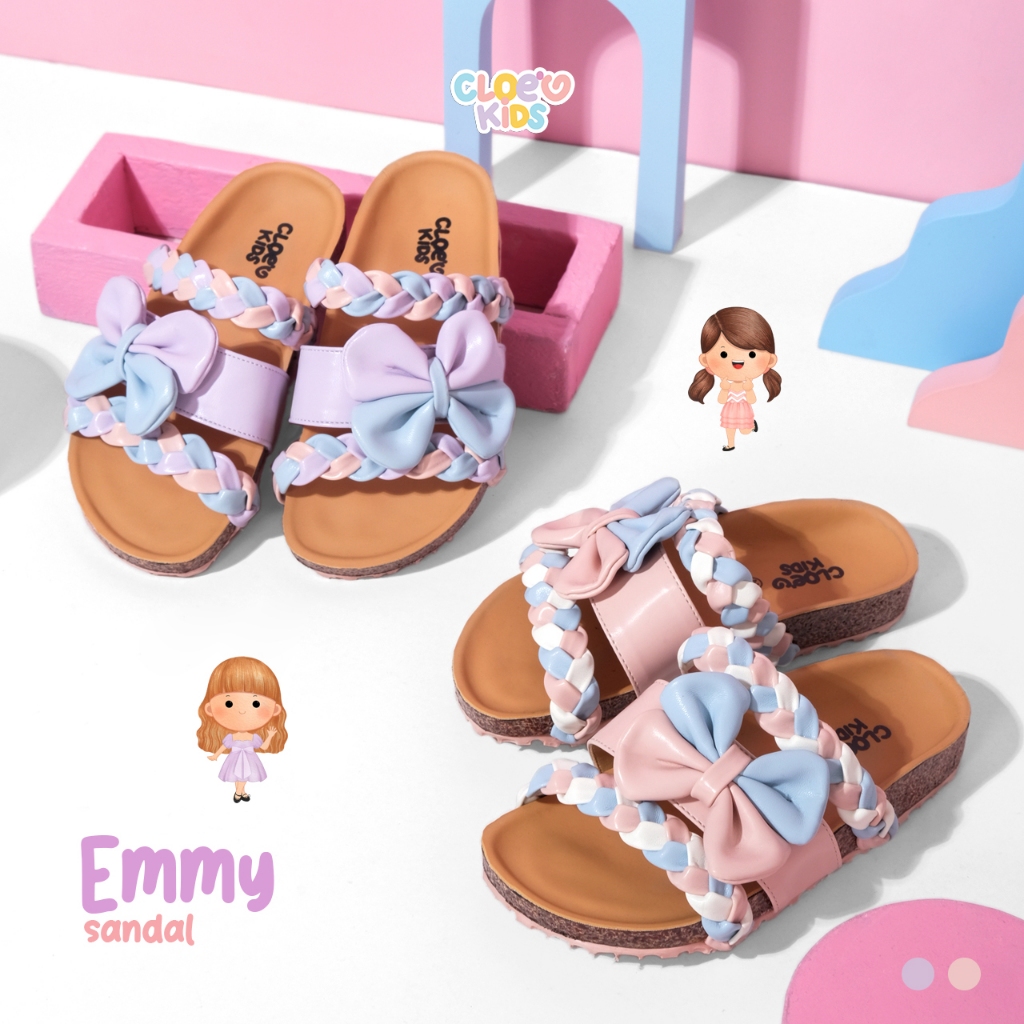 CLOEVKIDS - PRE ORDER Emmy Size 22-35 รองเท้าแตะริบบิ้นถักเด็กผู้หญิงแบบสวมแบนสไตล์เกาหลีน่ารัก