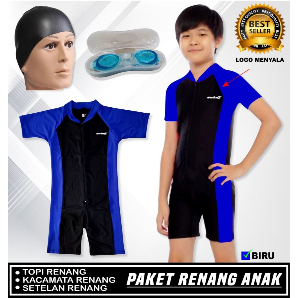 3IN1 PACKAGE CHILDRENS SWIMMING SUITS, SHIRT, PANTS, GOGGLES, JUNIOR SWIMMING HATS - SWIMMING GOGGLE