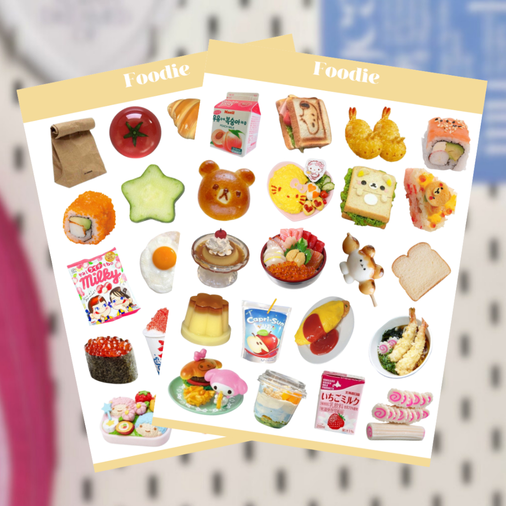 JAPANESE FOOD DECO STICKER SHEET / CUTE DECO STICKER VINTAGE RETRO ATESTHETIC สําหรับ JOURNLING