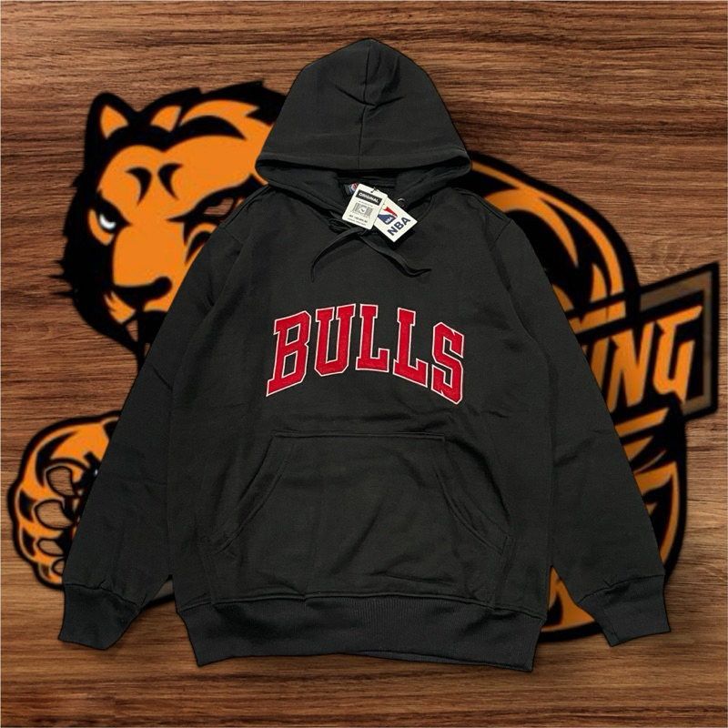 Hitam Chicago BULLS X MITCELL&NESS เสื้อฮู้ดสีดําเต็มแท็กปักเสื้อสเวตเตอร์นูนสามารถ