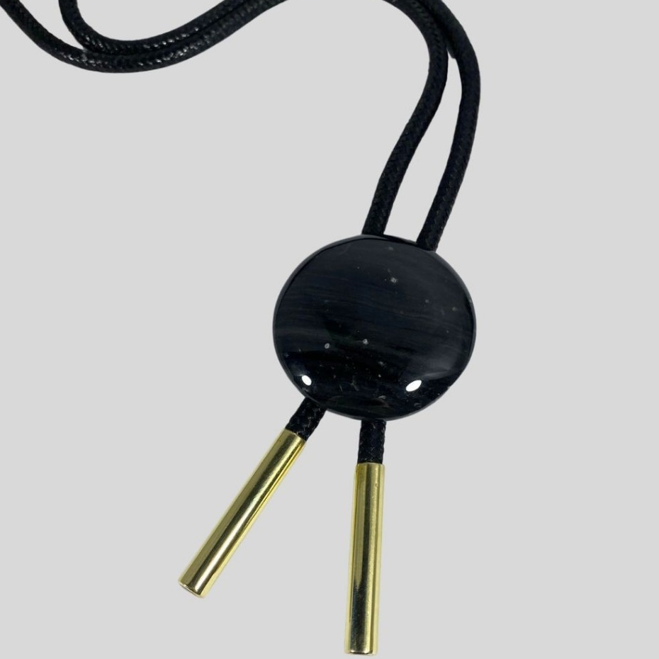 Bolo Tie Volcanic Obsidian - Cowboy Tie Volcanic Obsidian Stone - หินล้ําค่าธรรมชาติ