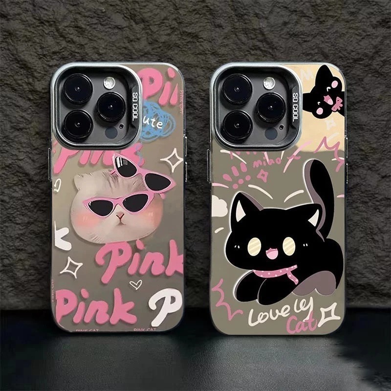 YX130 SOFTCASE CASING BLACK PINK LOVELY CAT COMPATIBLE สําหรับ REALME 5 5i 5S 7i 8 8i 10 11 12 C11 C