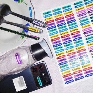 Sticker Barang Custom Nama Sendok Botol Wadah Perabotan Stiker Ajaib Waterproof Timbul Label 24pcs