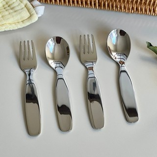 Sendok Garpu Anak Stainless / Sendok Set Anak Stainless/Sendok Garpu Anak Pegangan Pendek Sendok Makanan Penutup Baja Tahan Karat  Sendok Datar Tebal dan Dalam  jsayu