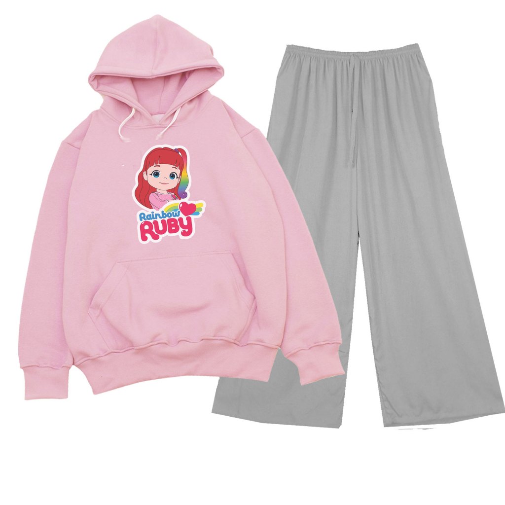 Rainbow Ruby Hoodie Sweater Set Viral Rainbow Teenage Girls Culottes Pants