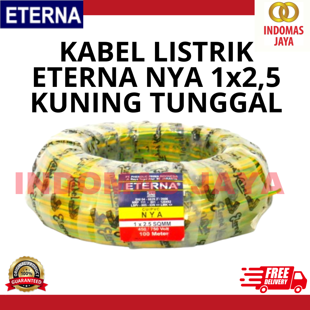 สาย Eterna NYA 1x2.5mm @100m สีเหลือง - Eterna NYA 1x2.5mm เนื้อหาเดียว สีเหลือง (PRICE PER METER)