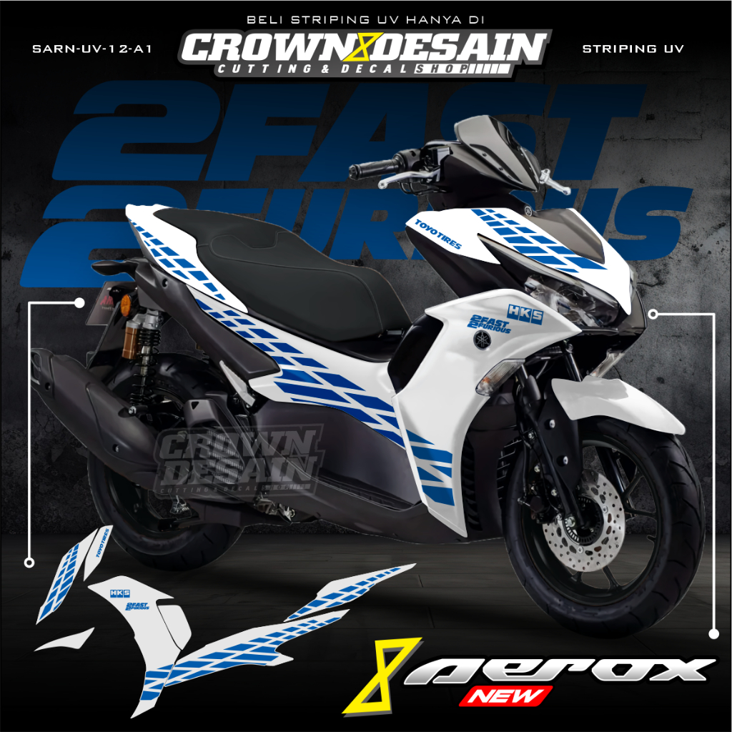 Striping Sticker Aerox 155 New Transparent SkyLine Fast2Furious Racing - Semifull Sticker Yamaha Aer