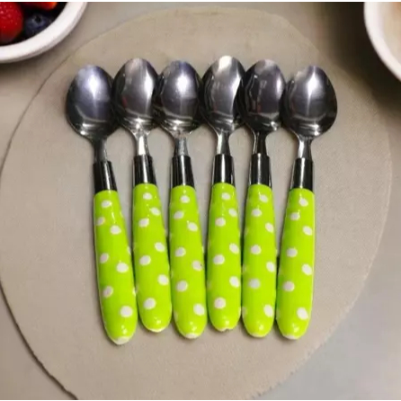 MM - STAINLESS STEEL POLKADOT SPOON - 1 DOZEN STAINLESS MINI TABLES สีสุ่ม