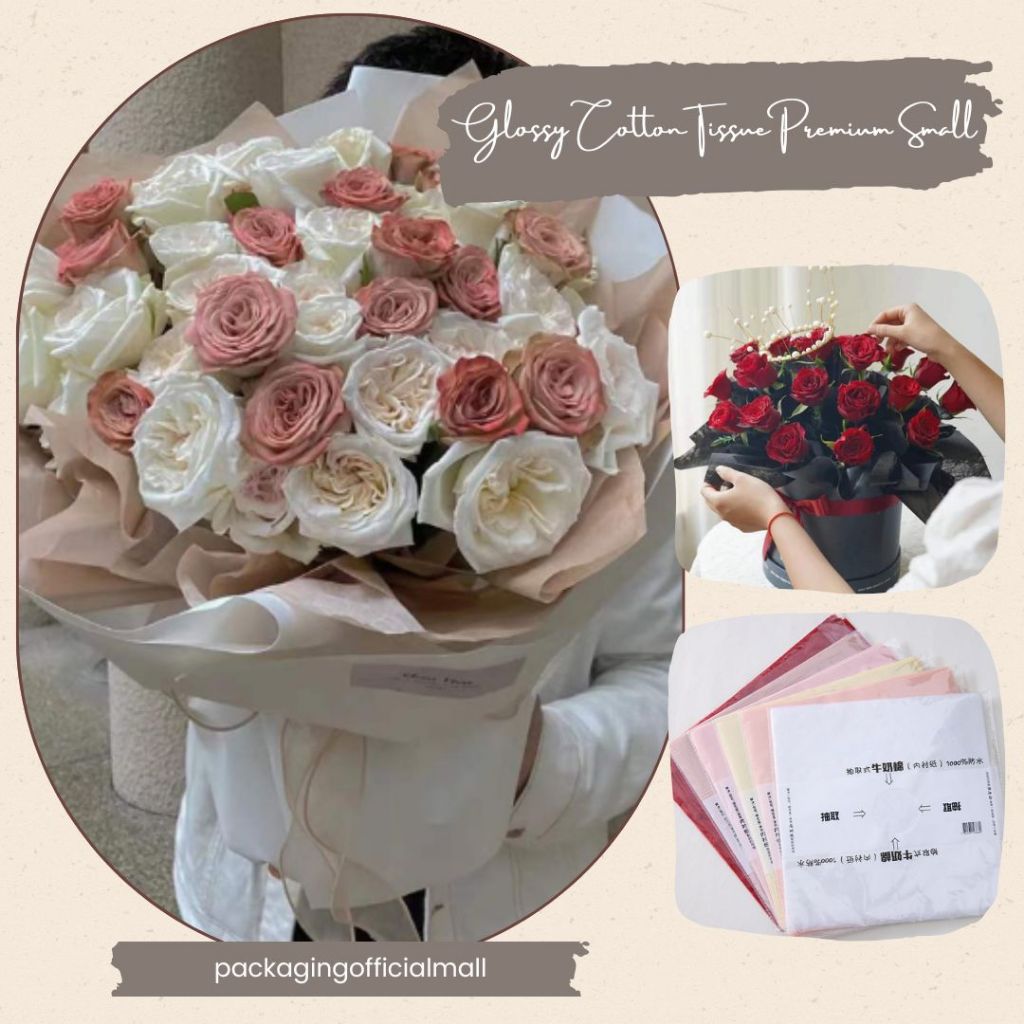 GLOSSY COTTON TISSUE PREMIUM SMALL / TISSUE PAPER / FLOWER BOUQUET / กระดาษ FLORIST / CALLOWANE
