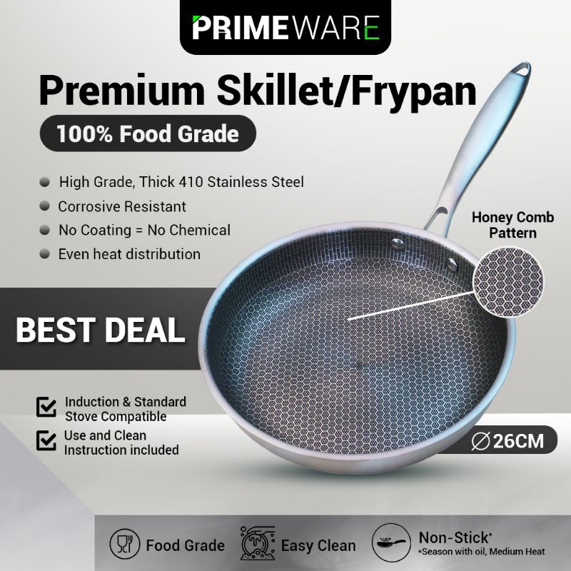 HoneyComb Stainless Steel 410 PrimeWare Premium Non-Stick กระทะทอด
