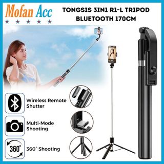 Tongsis Bluetooth 3In1 R1-L 170cm / Selfie Stick Portable Flexible 360º / Tripod HP 1.7 Meter