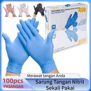 100pcs Sarung Tangan Nitrile 100% Medis/S-M-L Sarung Tangan Latex /Biru/Hitam Oil Proof Menebal Dan Tidak Mudah Pecah/ Sarung Tangan Karet Nitrile