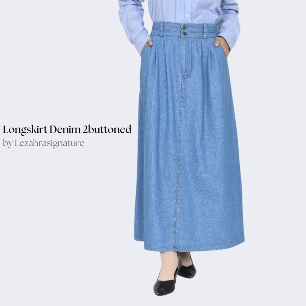 Jumbo Wide Denim Jeans Skirt สะโพกใหญ่ 64-84cm Lezahrasignature Longskirt Denim 2Buttoned
