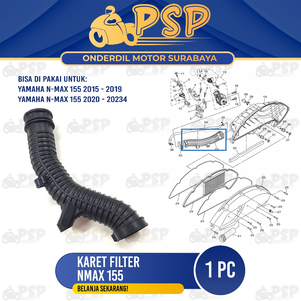 ยางกรอง Nmax 155 - ไส้กรองอากาศเบาะยาง CVT เข้าร่วมคาร์บูเรเตอร์คาร์บูเรเตอร์ NMax NMax New
