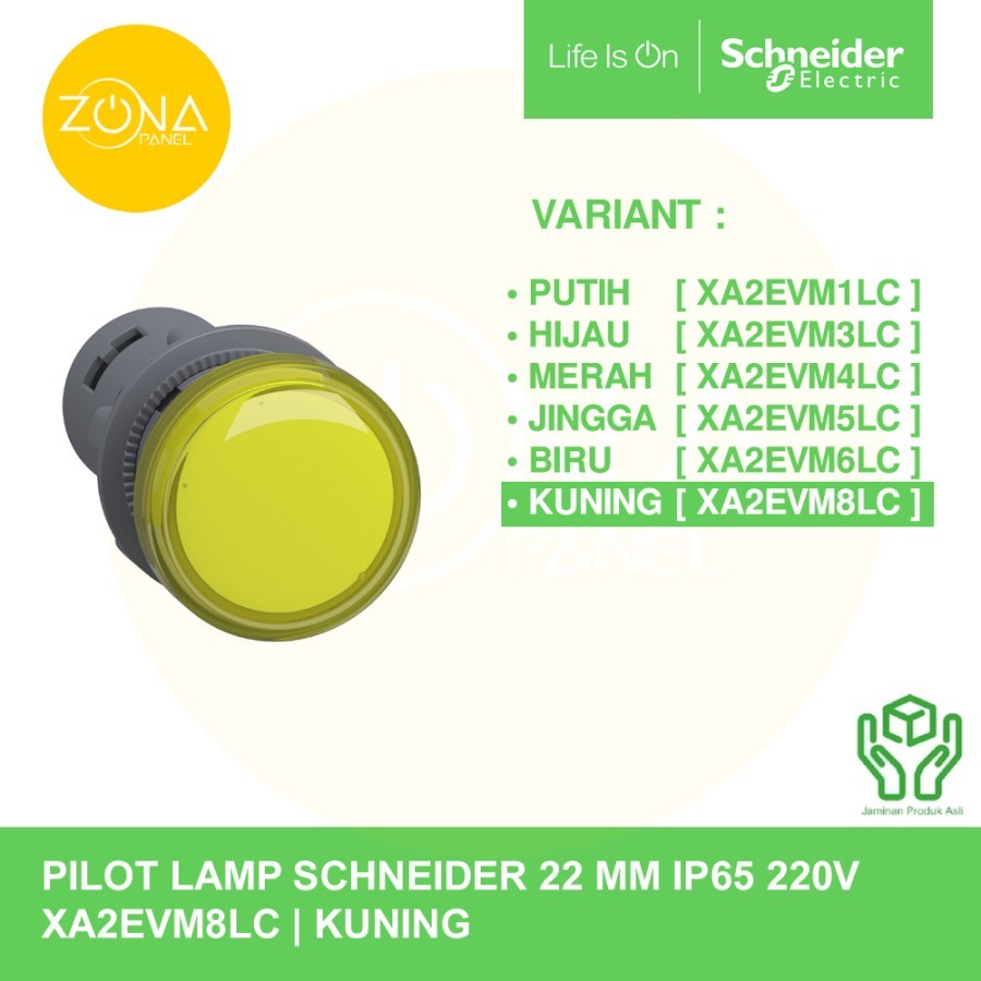 PILOT LAMP SCHNEIDER LED สีเหลือง EASY HARMONY 220VAC IP65 XA2EVM8LC