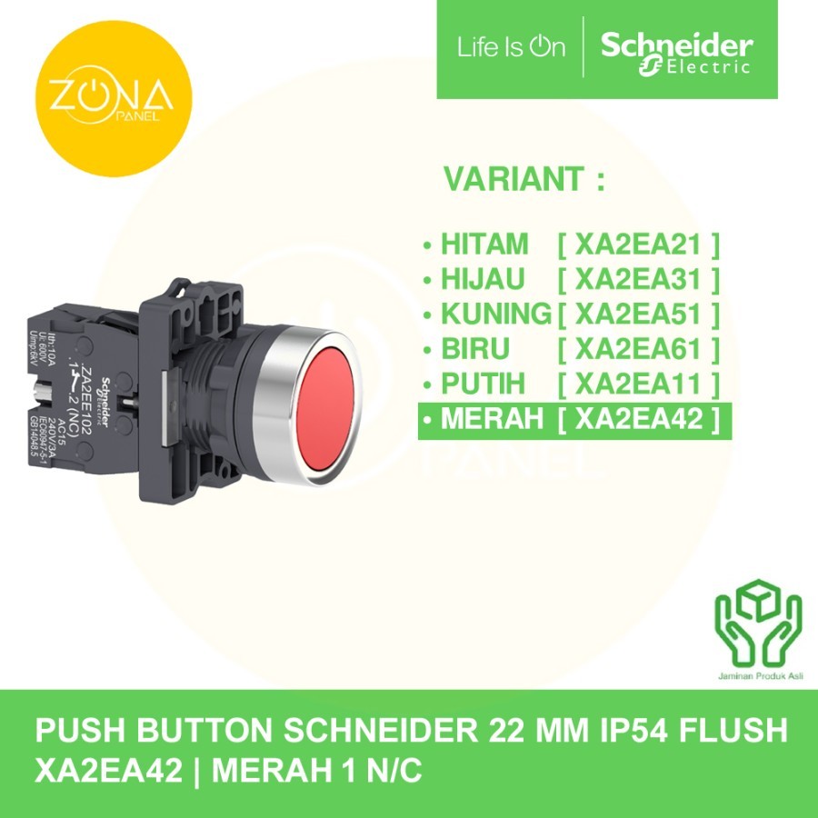 MERAH PUSH BUTTON SCHNEIDER FLUSH RED 1 NC 22MM IP54 XA2EA42