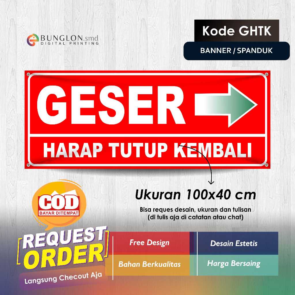 MERAH BANNER SLIDING PLEASE CLOSE BACK CODE GHTK สีแดง