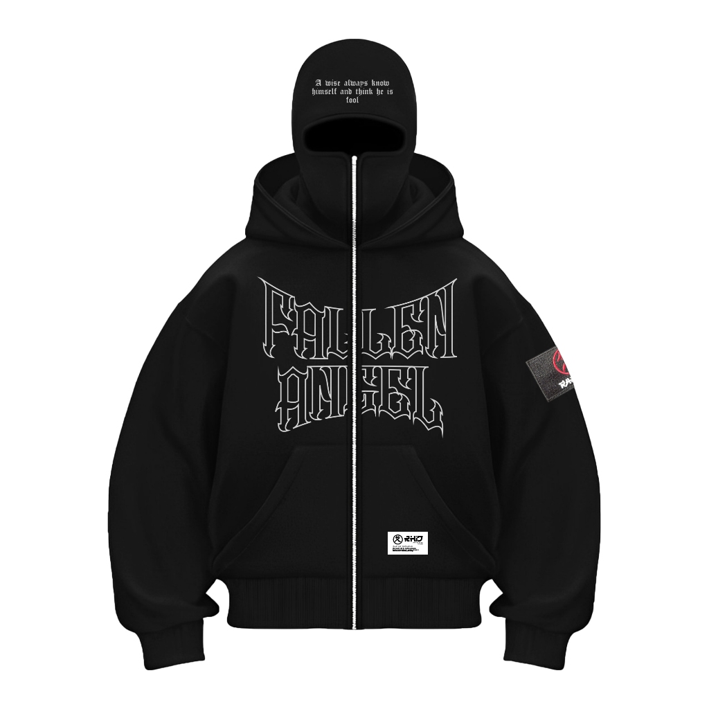 Hitam Rhid - Fallen Angel Black Mens Balaclava Hoodie
