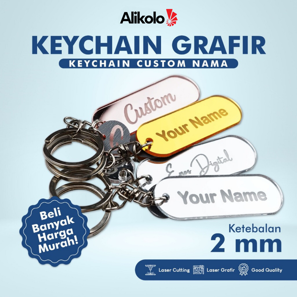 GANTUNGAN CUSTOM NAME KEYCHAIN ACRYLIC MIRROR TEXT ENGRAVED / CUSTOM KEYCHAIN / CUSTOM KEYCHAIN