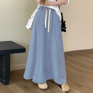 Rok Wanita Korean Style A Line Elastic Waist Casual Denim Skirt Celana Rok Jeans