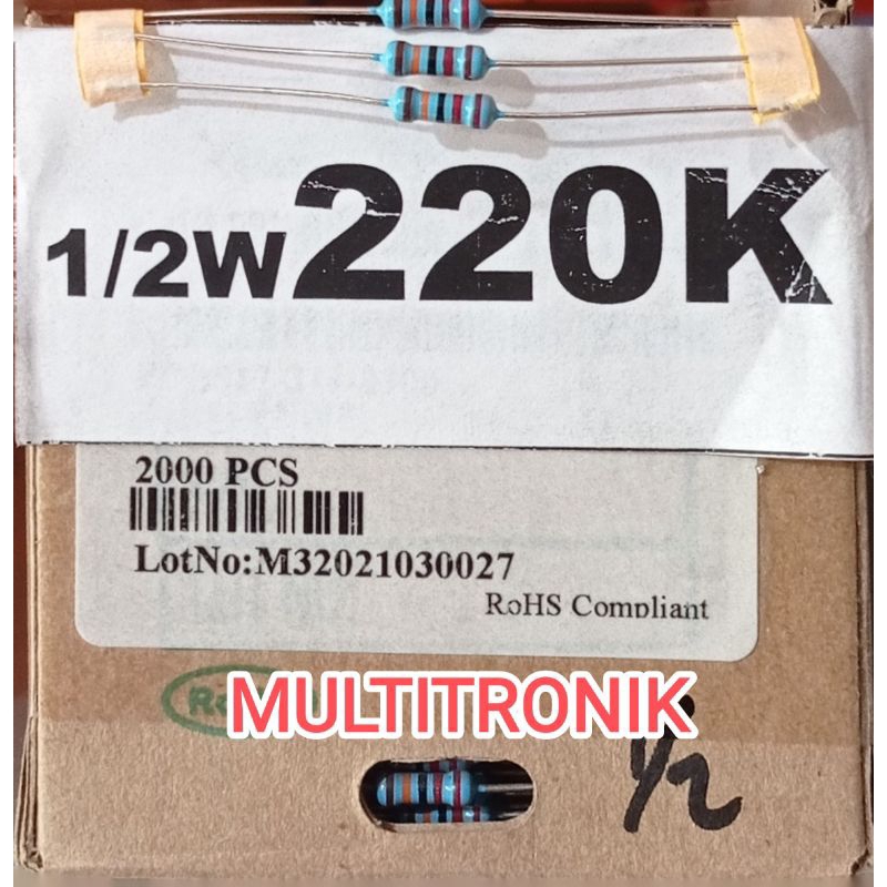 220K 1/2WATT 1% RESISTOR 0.5WATT 220K METAL FILM TAIWAN