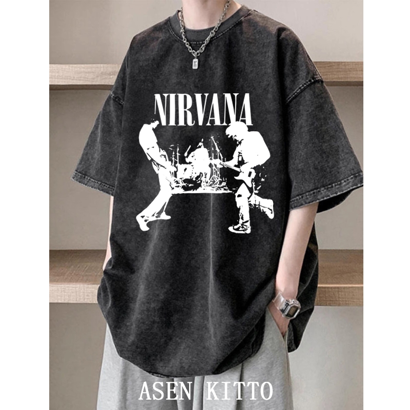 Asen KITTO NIRVANA ผู้ชายผู้หญิงล้างเสื้อยืดด้านบนเสื้อยืดขนาดใหญ่ distro เสื้อผ้าต้นฉบับ 100%