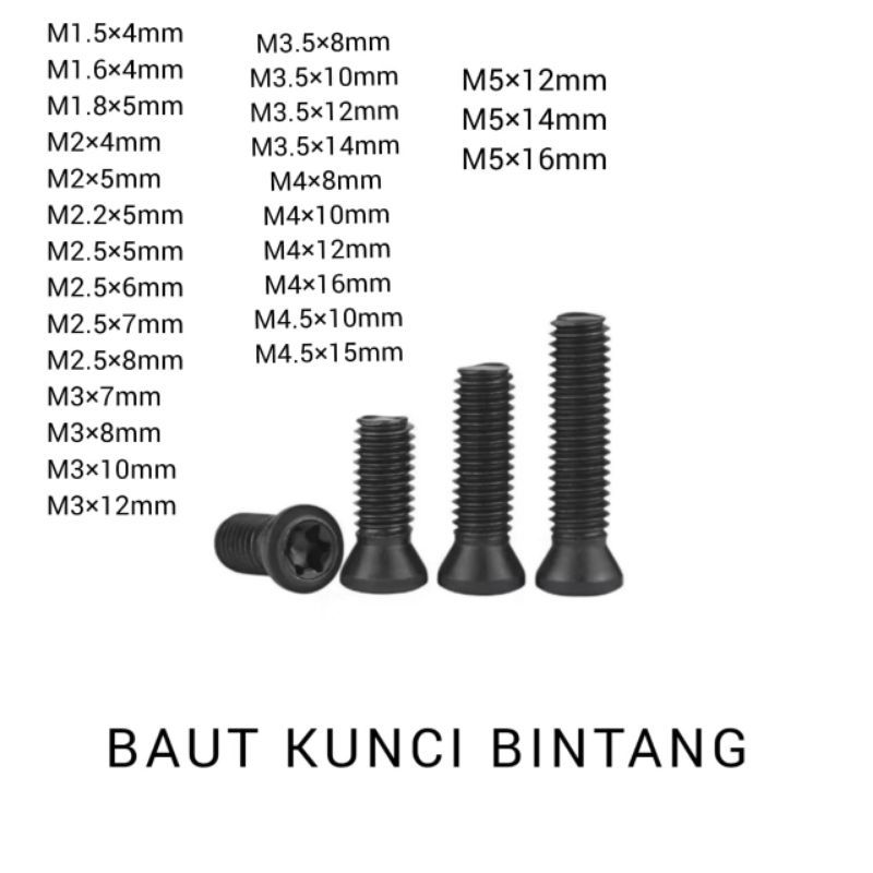 ผู้ถือเครื่องกลึง Bolt ใส่ Bolt Facemill Bolt Star Key Bolt M1.5 M1.6 M1.8 M2 M2.2 M2.5 M3 M3.5 M4 M