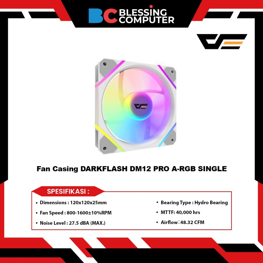 DARKFLASH DM12 PRO A-RGB SINGLE Casing Fan - สีขาว