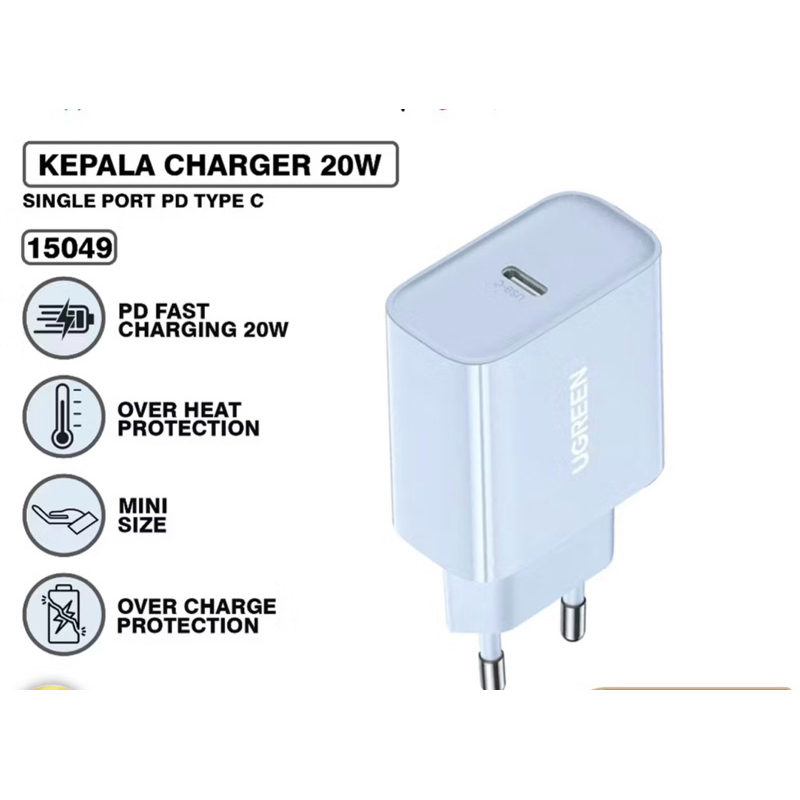 UGREEN หัวชาร์จสําหรับ iPhone PD Type-C Fact Charging 20W