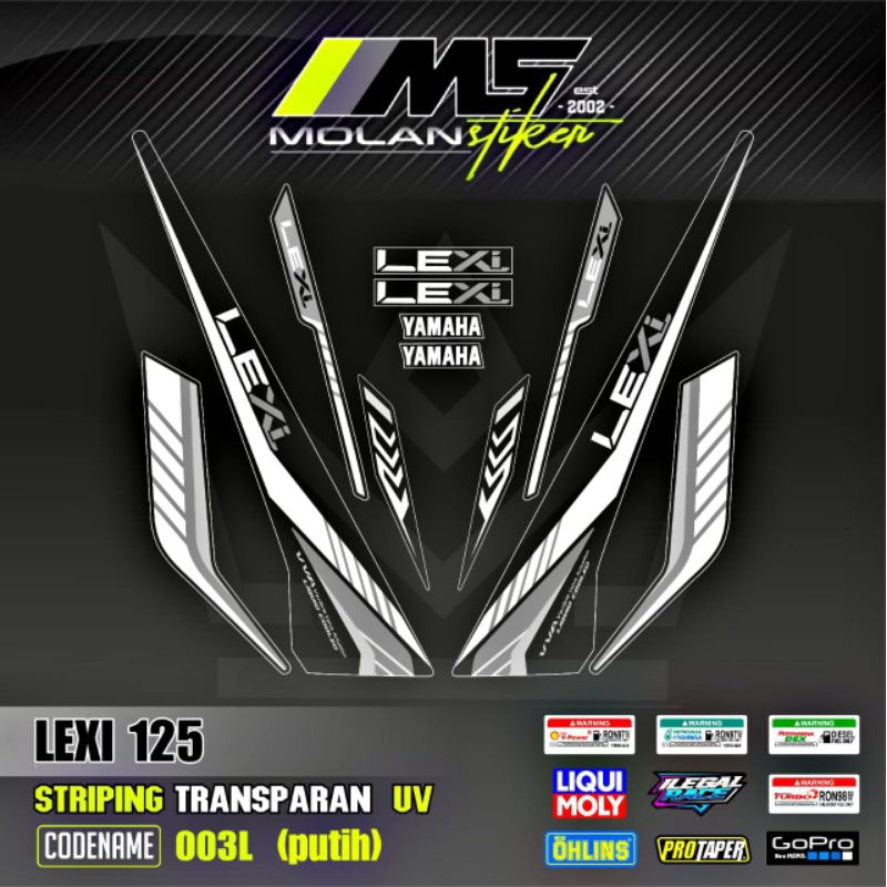 Putih Decal สติกเกอร์ Striping Variations โปร่งใส Uv Lexi 125 2018-2023 Yamaha Lexi 125 เก่า Lexi 12