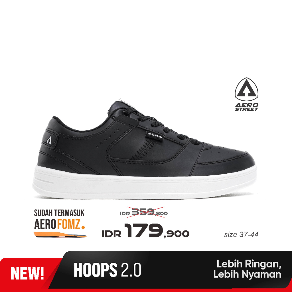 Aerostreet 37-44 Hoops Low 2.0 สีขาว สีดํา - รองเท้าผ้าใบลําลอง