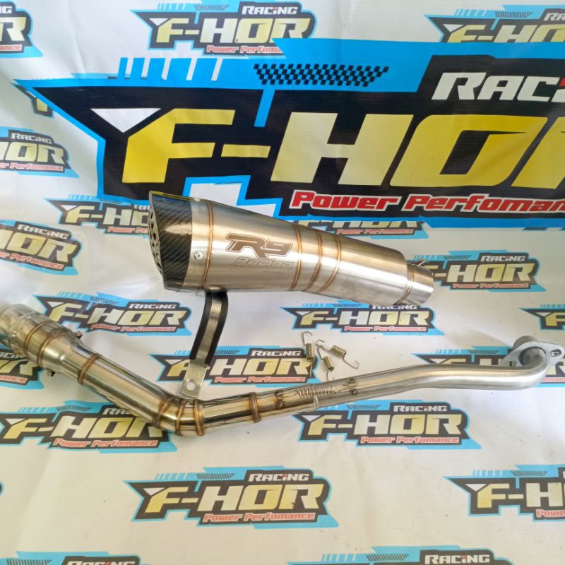 Knalpot R9 H2 FULLSYSTEM inlet 50MM untuk Semua MOTOR BEBEK LAGENDA JUPITER z1 REVO SUPRA X KHARISMA