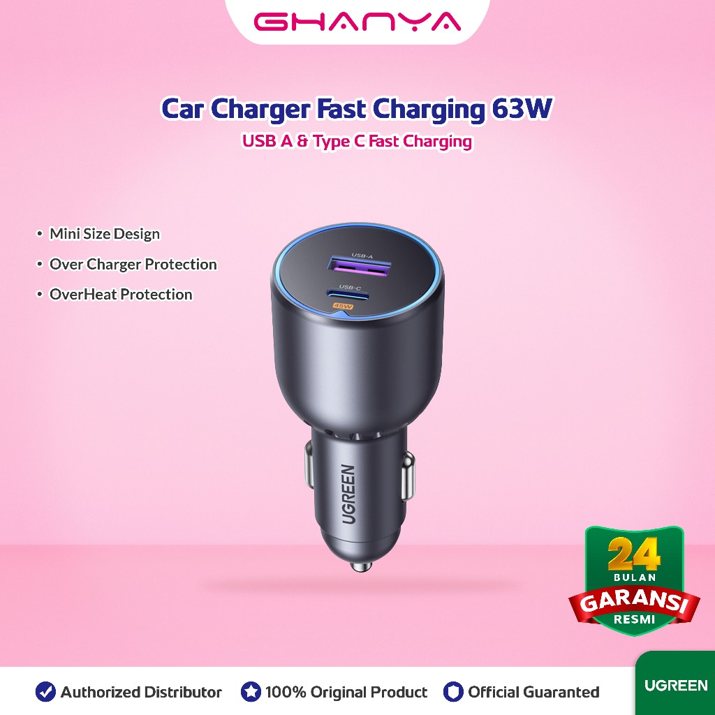 UGREEN Car Charger Dual Port Type C & USB A Fast Charging 63W 35023