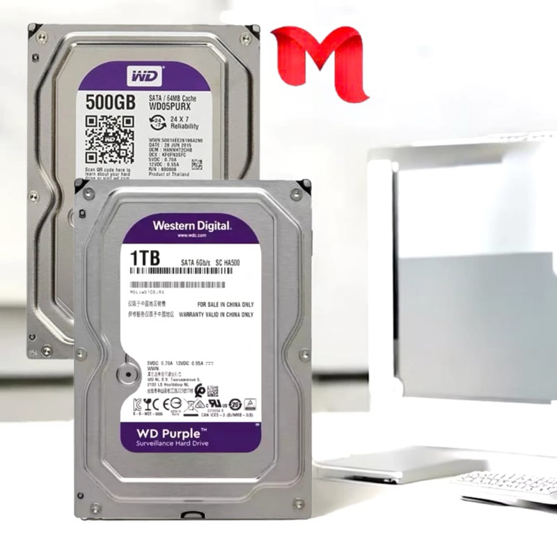 Cctv Hard Disk 1TB/500GB WD การเฝ้าระวังสีม่วง Sata 3.5 HDD สําหรับกล้องวงจรปิด DVR NVR XVR