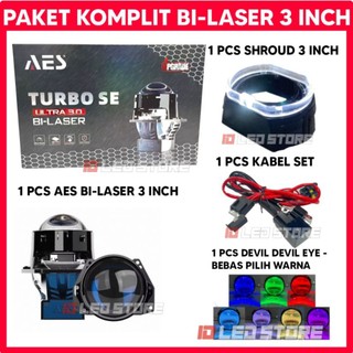 PAKET KOMPLIT BILED AES Turbo Bi-Laser Tir Laser Technology 75 WATT 3 INCH BLUE LENS SATUAN I1142