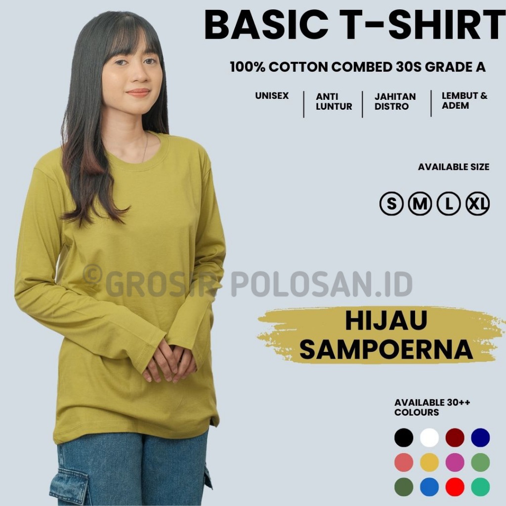 Hijau KATUN Sampoerna สีเขียวแขนยาวเสื้อยืดผ้าฝ้าย Combed 30s ผู้ชายผู้หญิง Unisex ผ้าฝ้ายพรีเมี่ยม 