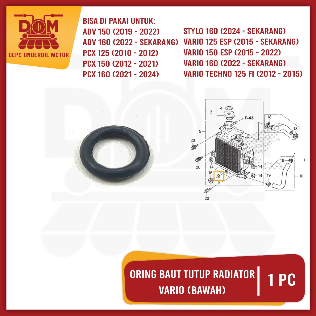 O แหวนล่างหม้อน้ํา Bolt Vario (PSP) ซีลยาง Oring Honda Vario Series หม้อน้ํา Water Drain Bolt