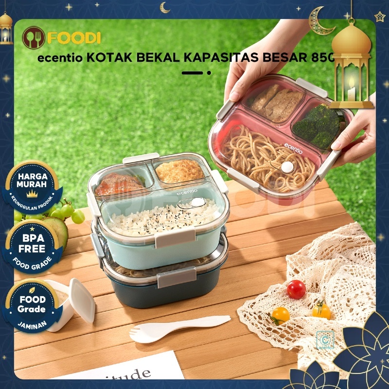 ซื้อ 2 ลด 10%ecentio & FOODI กล่องข้าวกันหก 3 ช่อง 1100ml+100ml/กล่องเปิดตัว/ปิดผนึก กล่องป้องกันการรั่ว/ถาดอาหาร/ใส่ในหนึ่งเดียว/ช้อน/ฟรี BPA
