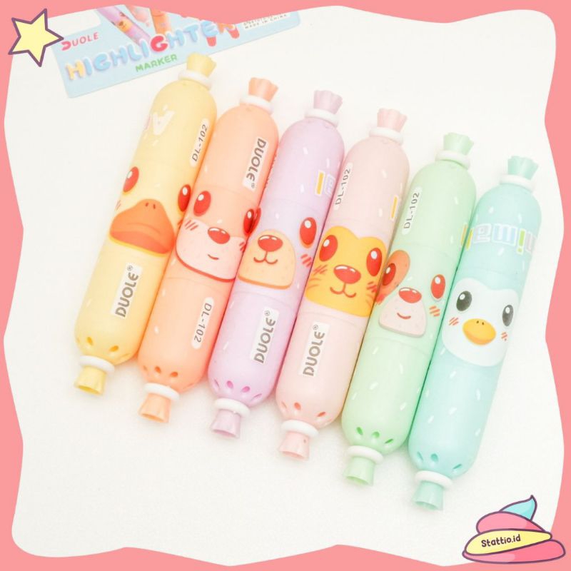 3D Duole DL-102 Sausage Highlighter 1 ชุด Pastel Marker Textliner Page Marker