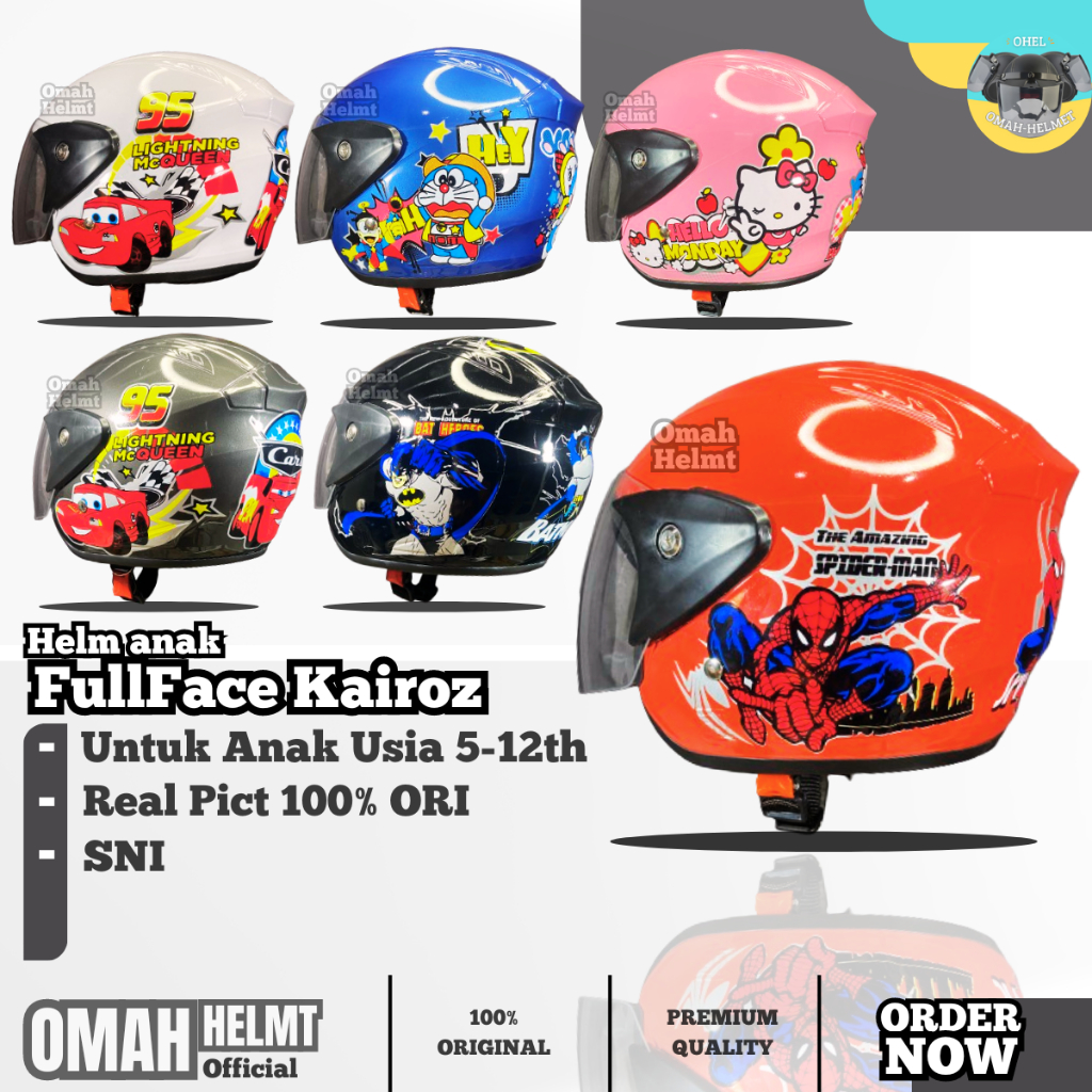 หมวกกันน็อคเด็ก CHARACTER FULL FACE KAIROZ GLOSSY PREMIUM AGE 5-12 YEARS
